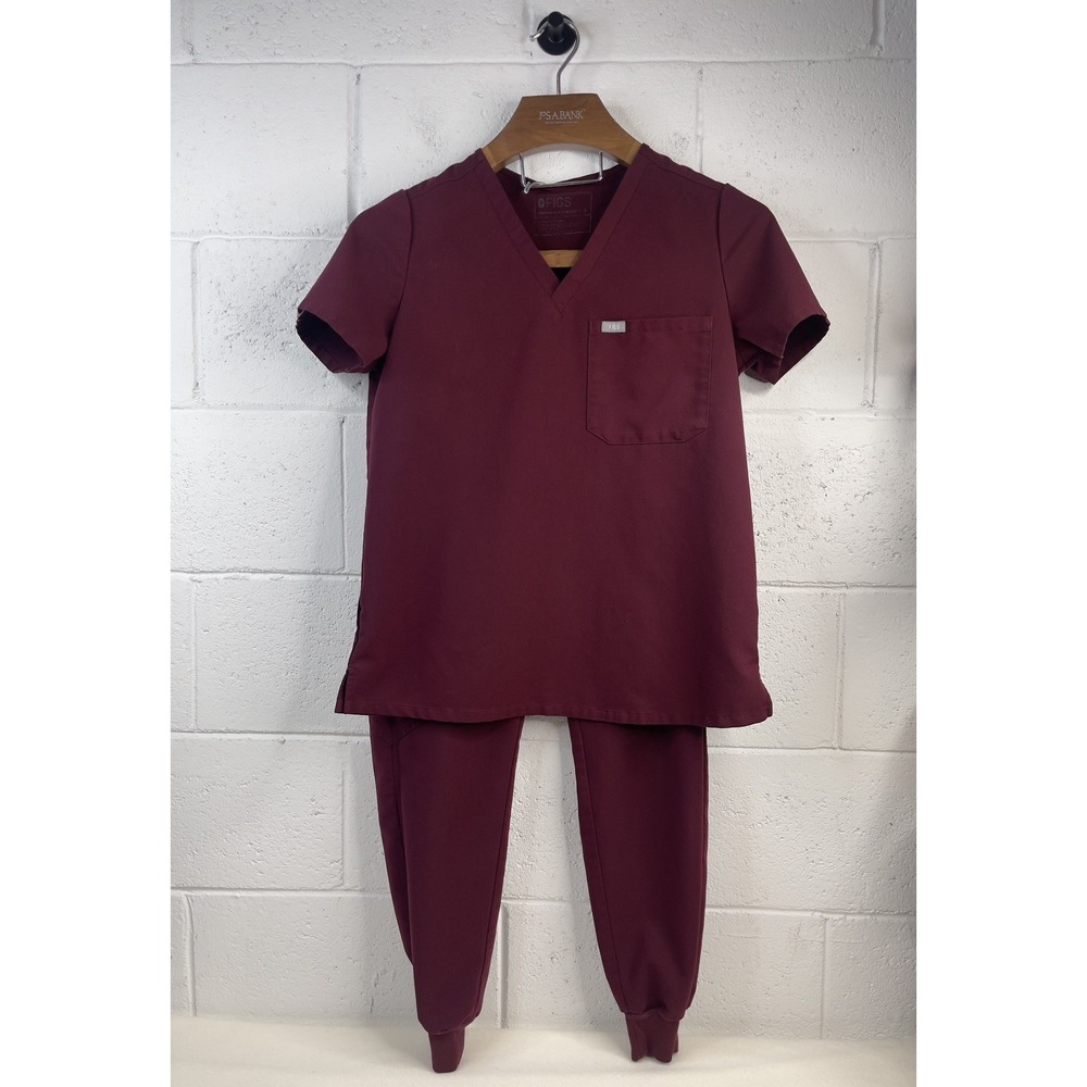 FIGS Women's Burgundy Scrub Set Casma V-Neck Top S & Zamora Jogger S PO# 1618